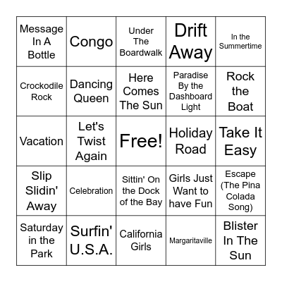 Summer Bingo: 1956 to 1985 Bingo Card