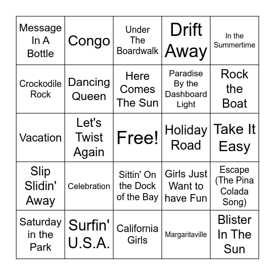 Summer Bingo: 1956 to 1985 Bingo Card