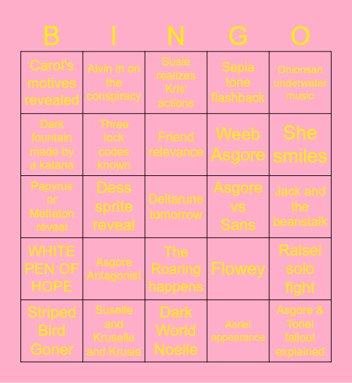 Deltarune Chapter 5 Bingo Card