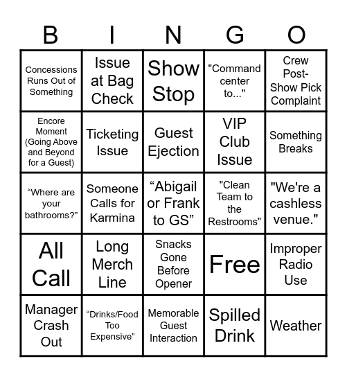 LBP Show Bingo Card