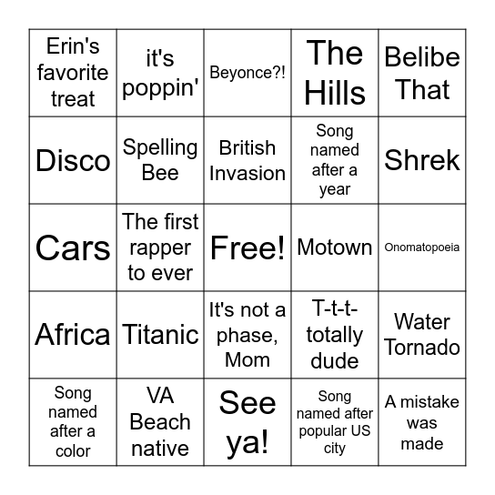 #tbt Bingo Card