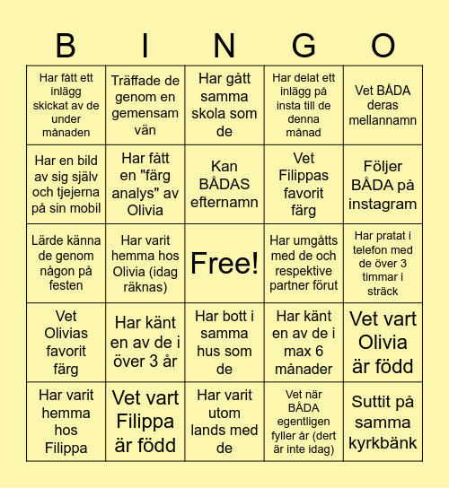 FILIPPA & OLIVIA BINGO Card