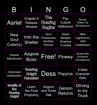 DELTARUNE Chapter 5 Predictions Bingo Card