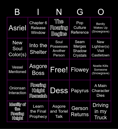 DELTARUNE Chapter 5 Predictions Bingo Card