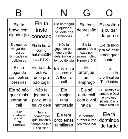Bingo por que o Davi não entra call Bingo Card