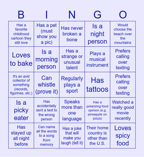 Find Someone Who Bingo Card