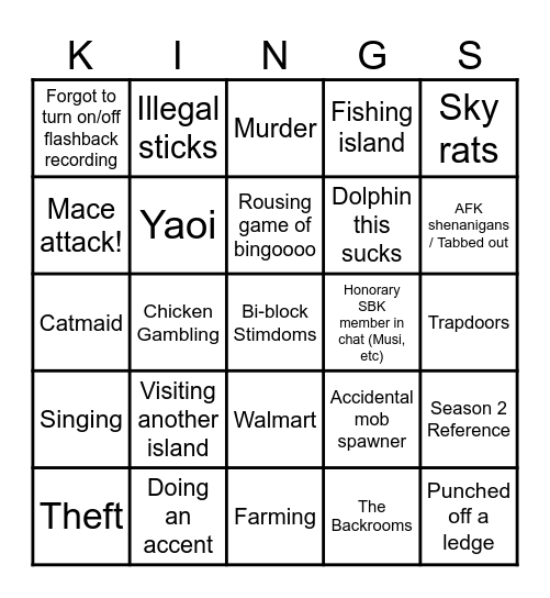 Skyblock Kingdoms Bingo Card