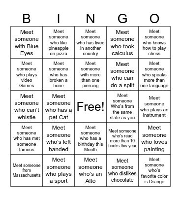 Ice breaker Bingo Card