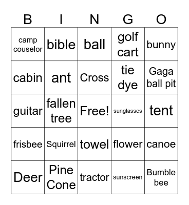 Camp Bingo Card