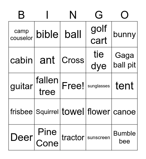 Camp Bingo Card