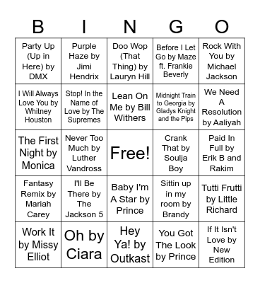 Black Music Month Appreciation BINGO Card
