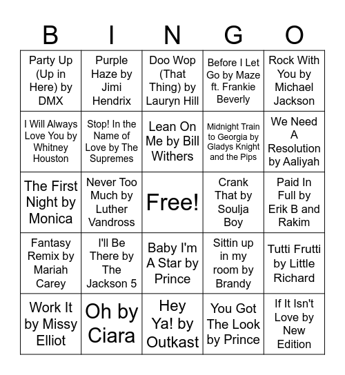Black Music Month Appreciation BINGO Card