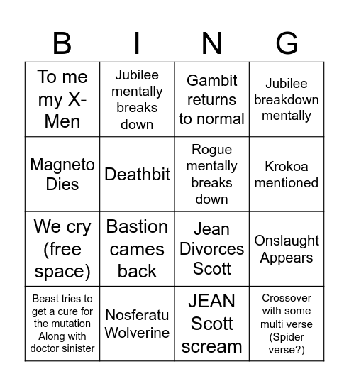 X-Men season 2 Bingo Card