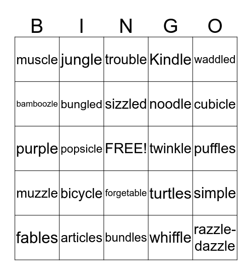 cle words Bingo Card