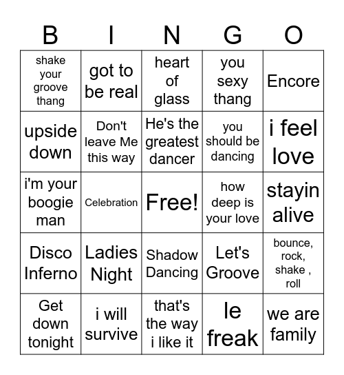 Disco Fever Bingo Card