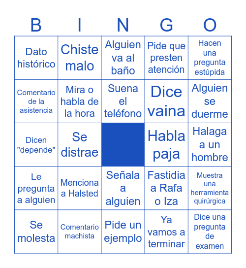 Materiales quirúrgicos Bingo Card