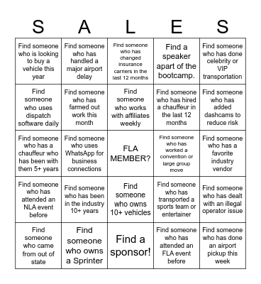 FLA SALES BOOTCAMP 2026 Bingo Card