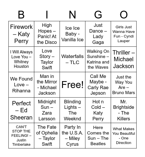 Music Bingo Card