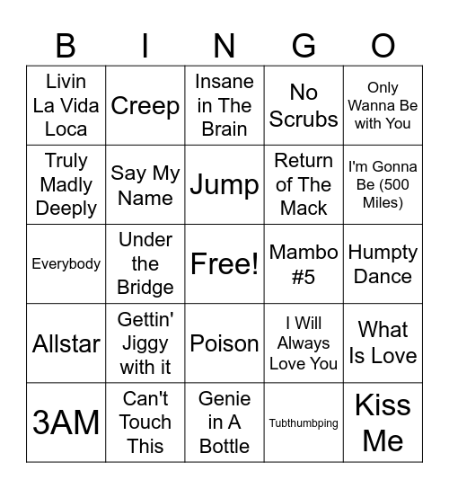 90s Bingo Card