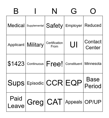 Winning Team Bingo Card
