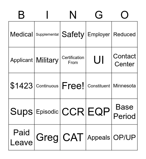 Winning Team Bingo Card