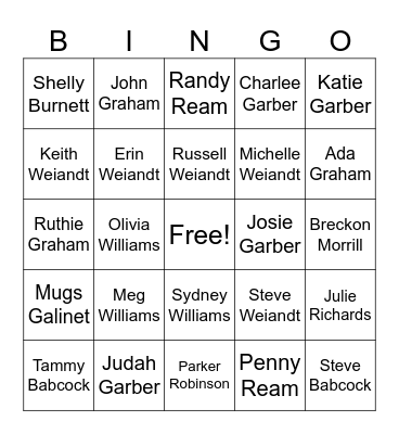 Weiandt Family Bingo Card