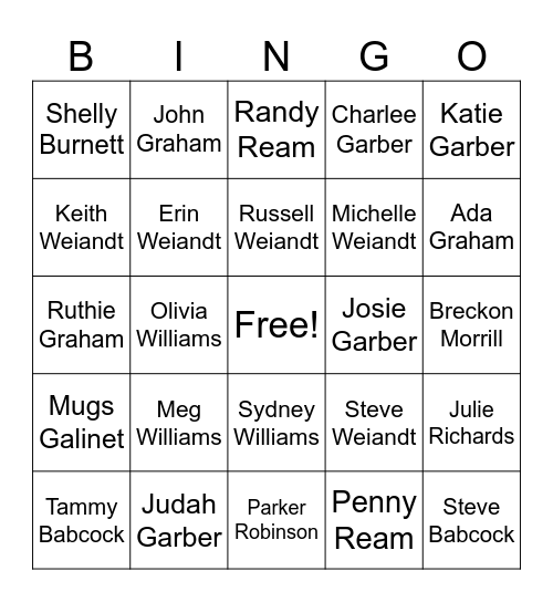 Weiandt Family Bingo Card