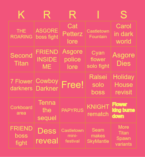 DELTARUNE Chapter 5 Bingo Card