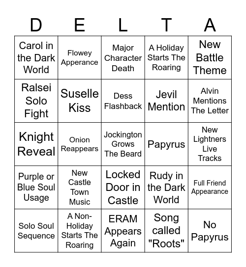 Deltarune Chapter 5 Bingo Card