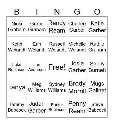 Weiandt Family Bingo Card