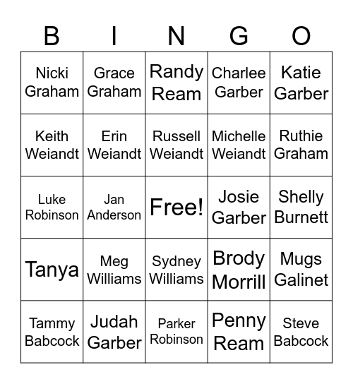 Weiandt Family Bingo Card