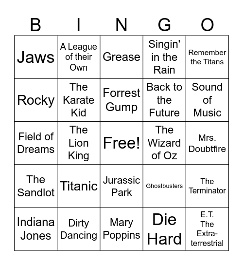 Movie Bingo Card