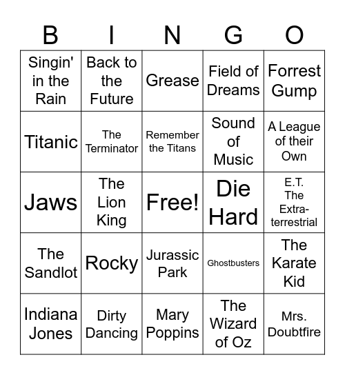 Movie Bingo Card