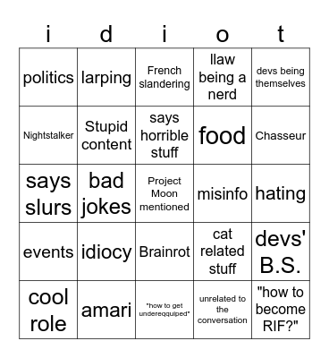 MGF bingo board!!! Bingo Card