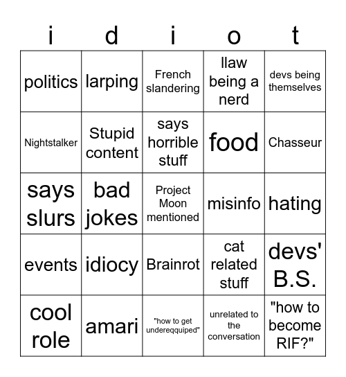MGF bingo board!!! Bingo Card