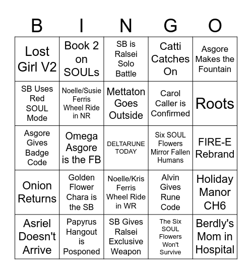 DELTARUNE Chapter 5 Bingo Card