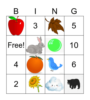 Colors and Numbers Bingo Card