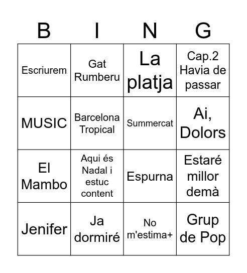 Bingo Musical Bingo Card
