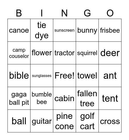 WalCamp Bing Bingo Card