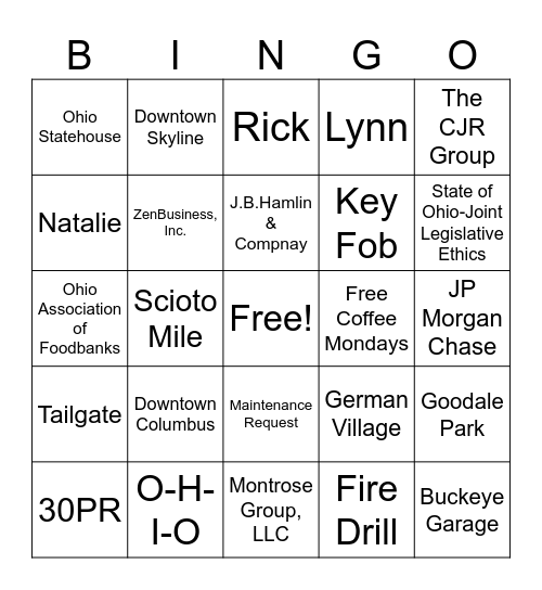 Chase Tower Bingo Card