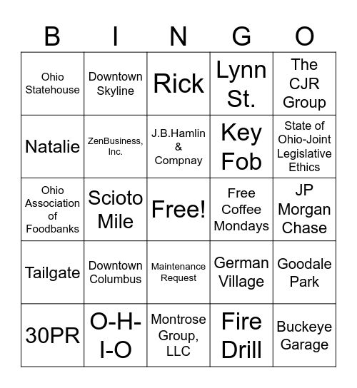 Chase Tower Bingo Card