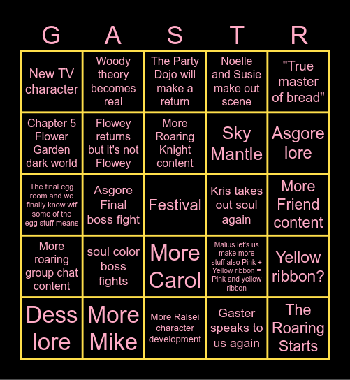 Deltarune Chapter 5 Bingo Card