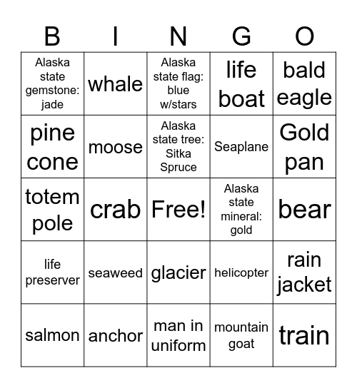 Alaska Bingo Card