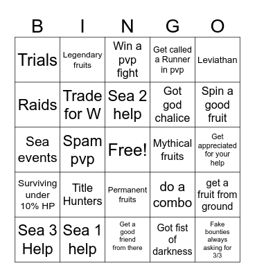 Blox fruits Bingo Card