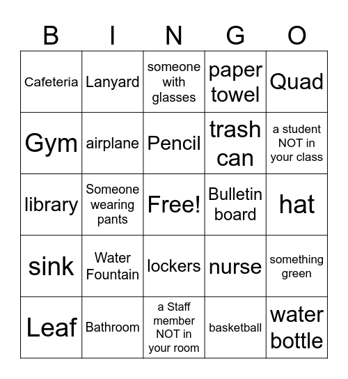 School Bingo Card