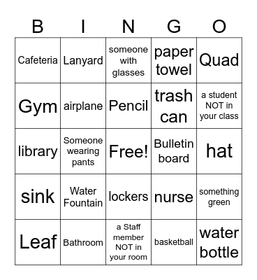 School Bingo Card