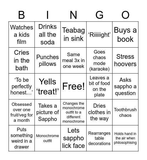 Sophie Bingo Card