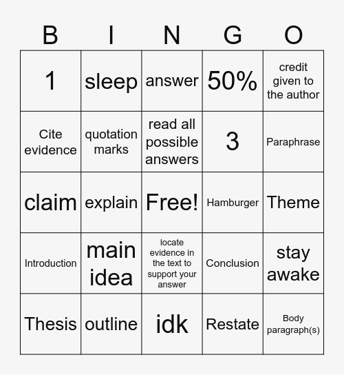 LEAP REVIEW Bingo Card