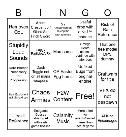 Craftwars Slop Bingo Card