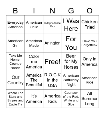 Patriotic Bingo Card